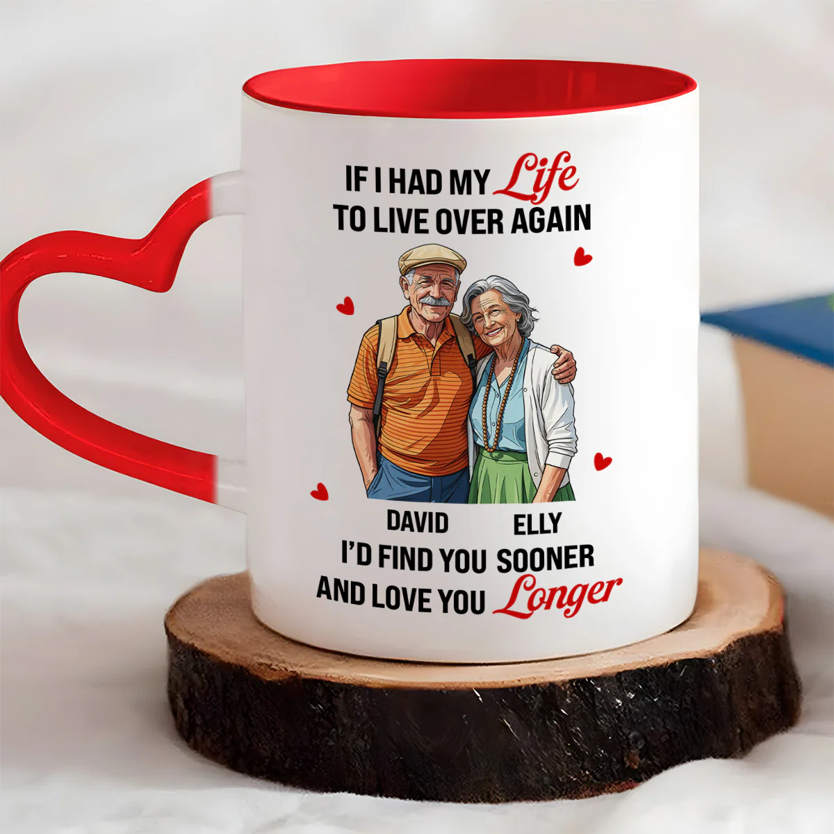 Love You Longer Gift For Husband And WIfe - Personalized Heart Handle Mug - Image 4