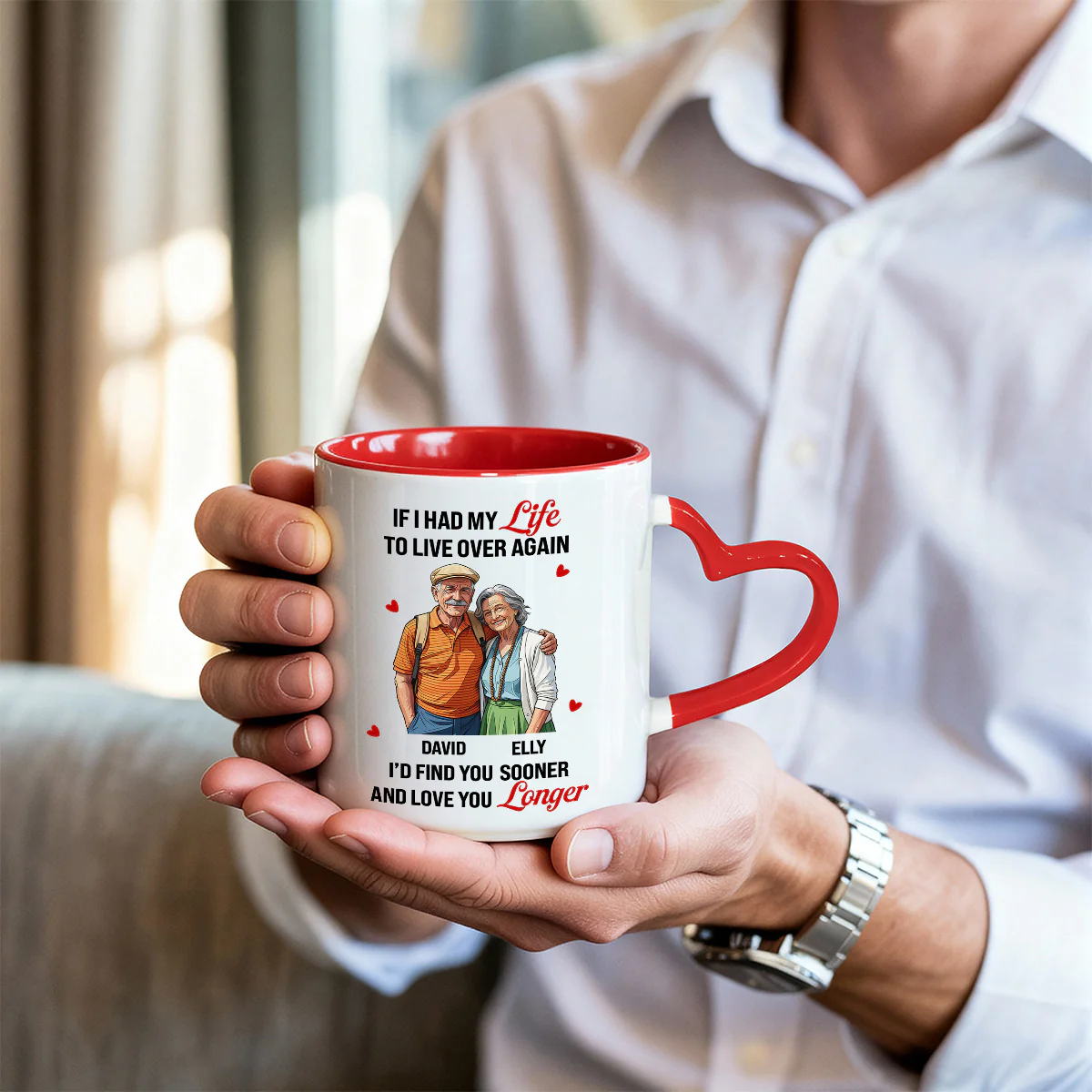 Love You Longer Gift For Husband And WIfe - Personalized Heart Handle Mug - Image 5