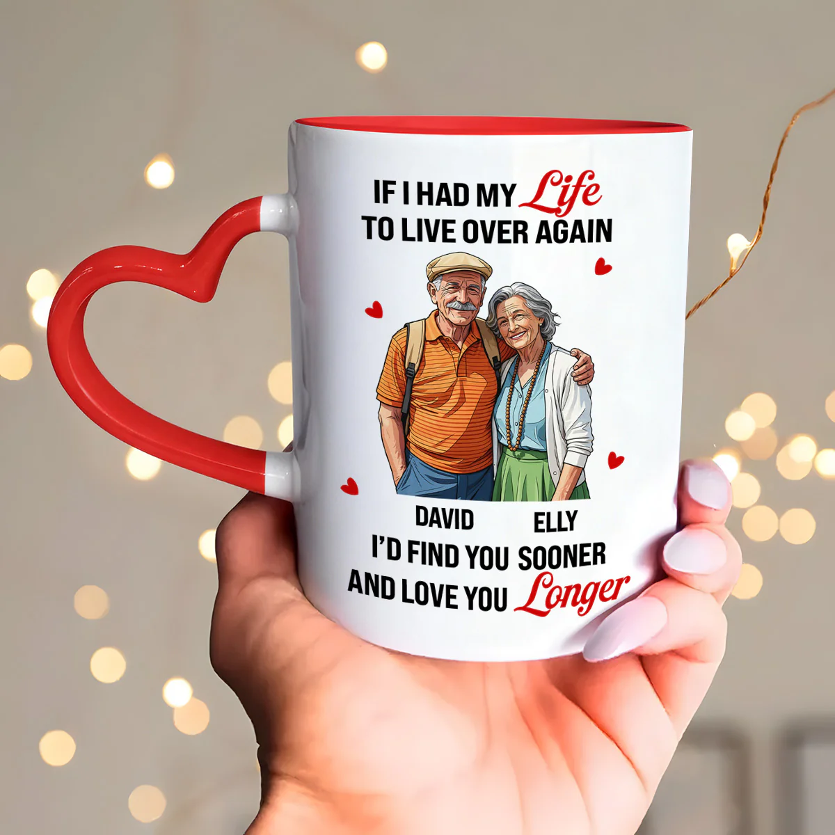 Love You Longer Gift For Husband And WIfe - Personalized Heart Handle Mug - Image 6
