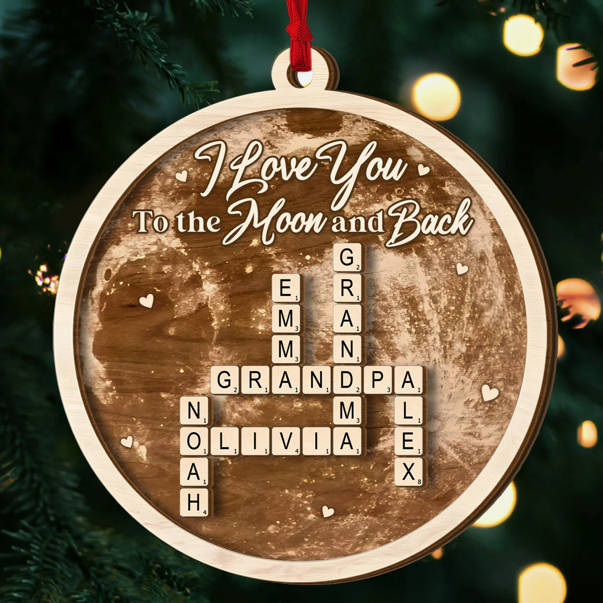 Love You To The Moon And Back - Personalized 2-Layered Wooden Ornament - Image 3
