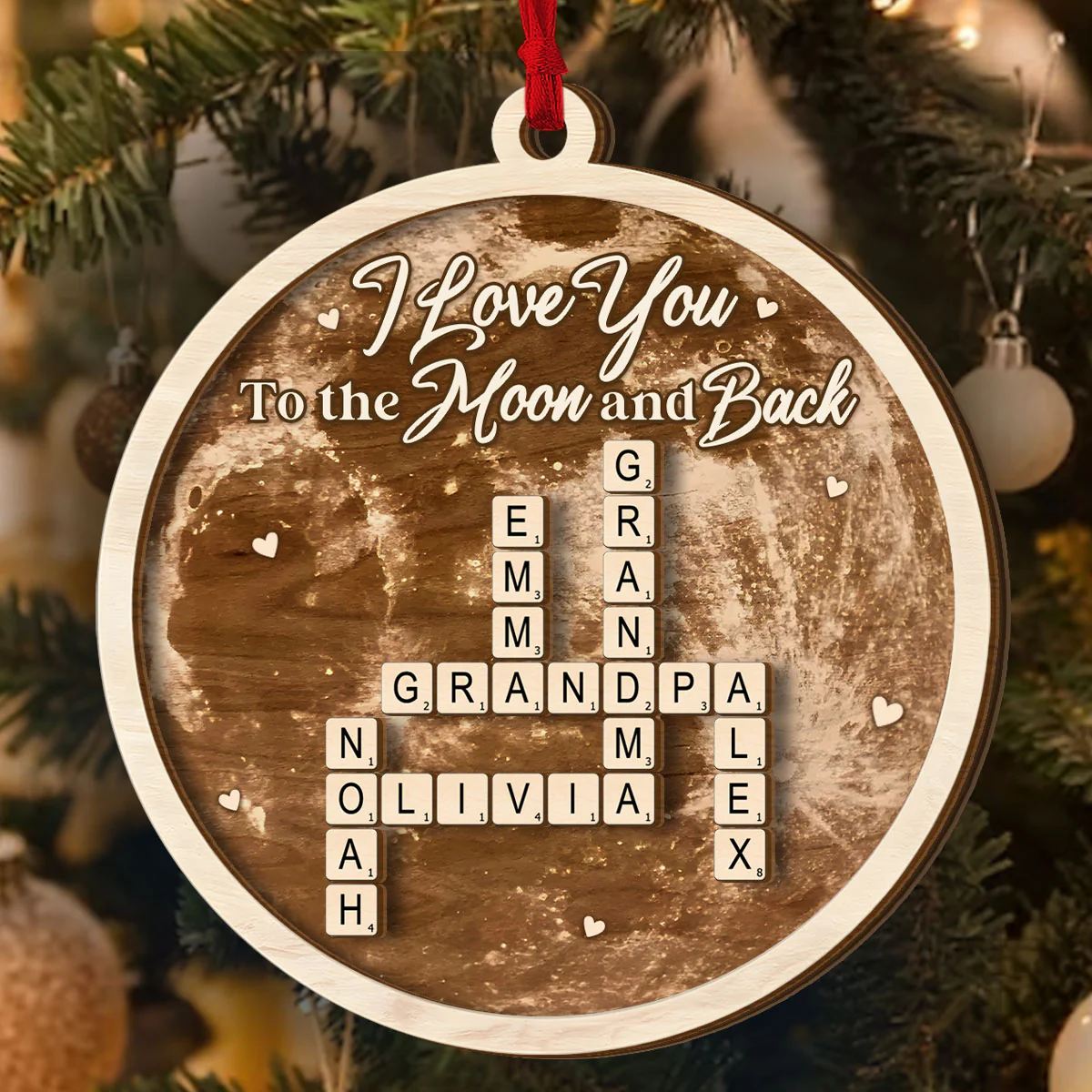Love You To The Moon And Back - Personalized 2-Layered Wooden Ornament - Image 4