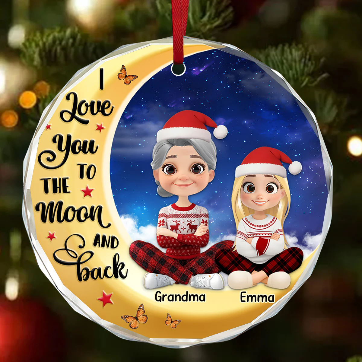 Love You To The Moon And Back - Personalized Round Shaped Glass Ornament