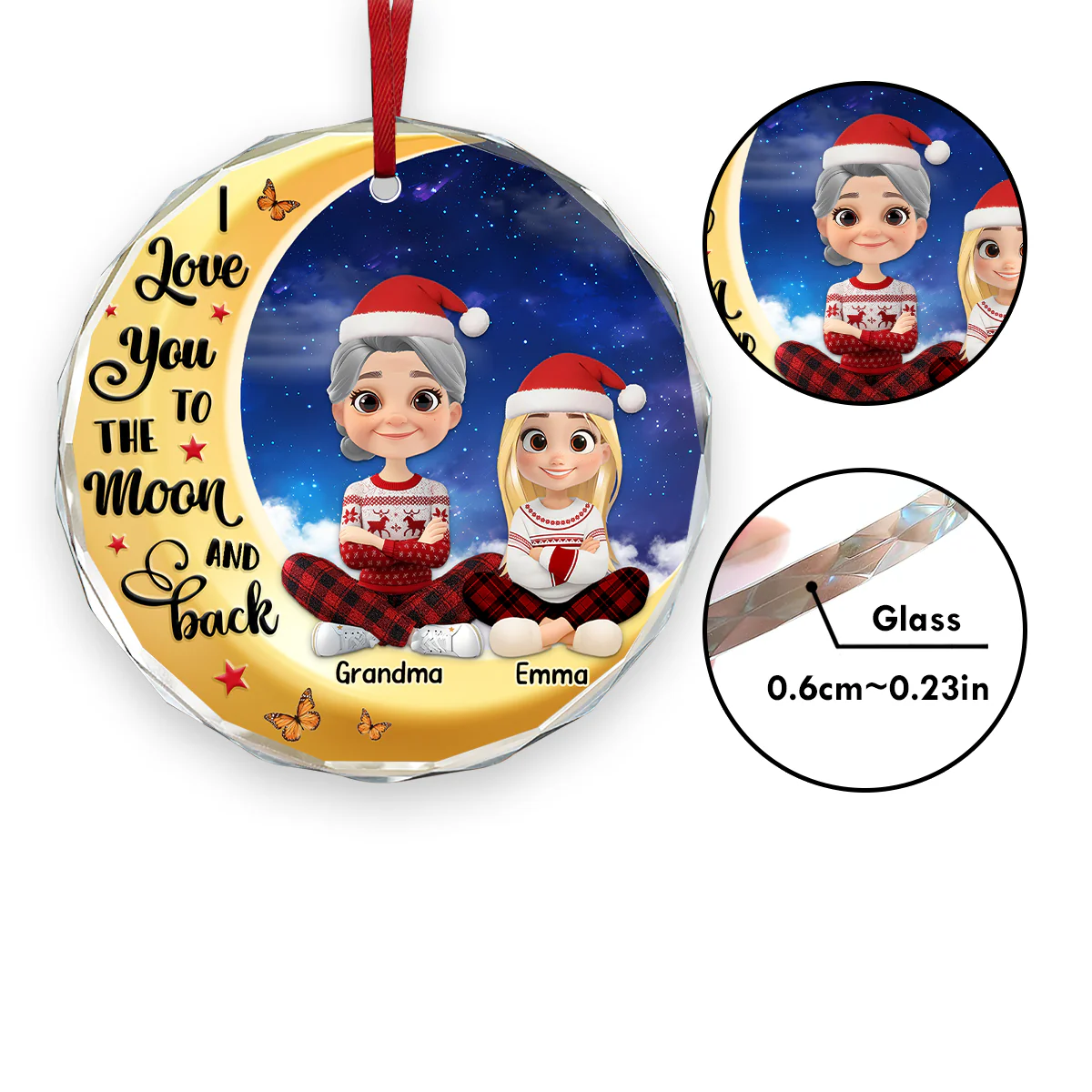 Love You To The Moon And Back - Personalized Round Shaped Glass Ornament - Image 4