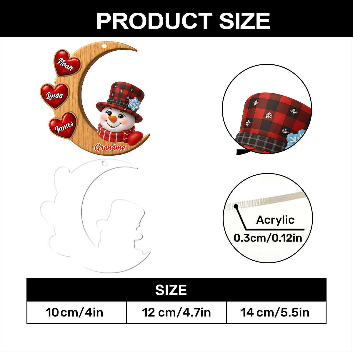 Lovely Snowman Grandma - Personalized 1-Layer Acrylic Ornament - Image 7