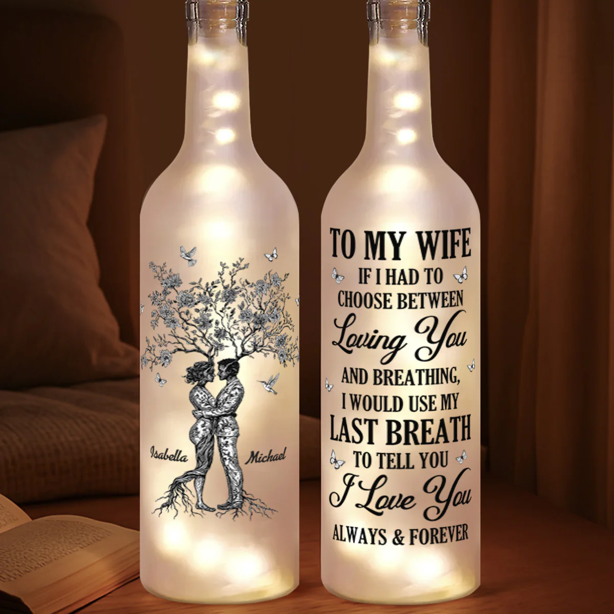 Loving You Until My Last Breath Toile De Jouy Style - Personalized Bottle Lamp - Image 4