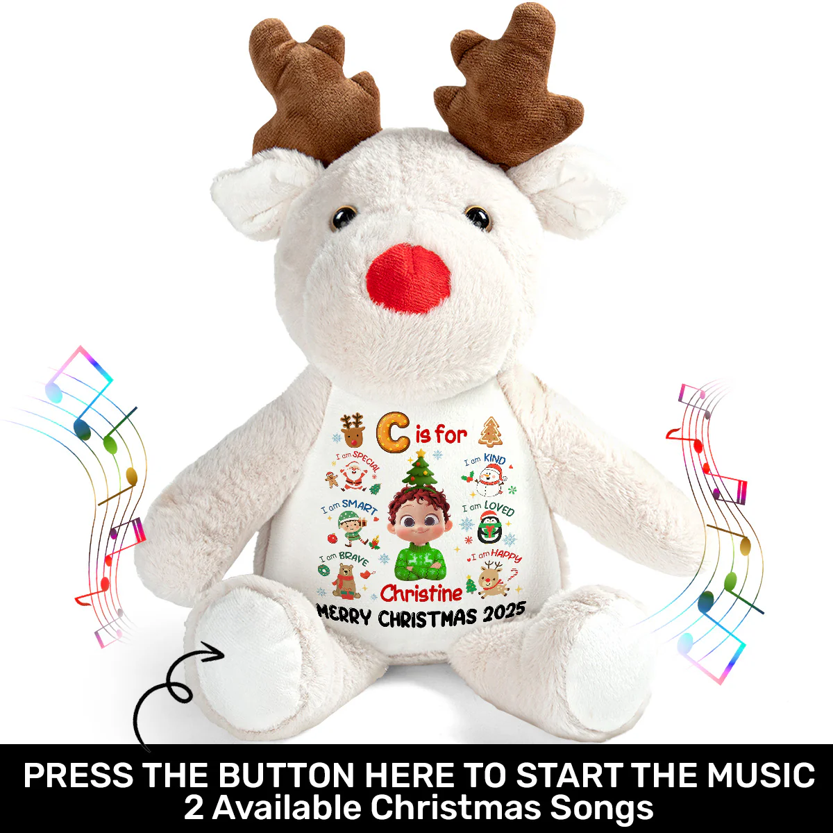 M Is For Merry - Personalized Stuffed Reindeer - Image 2