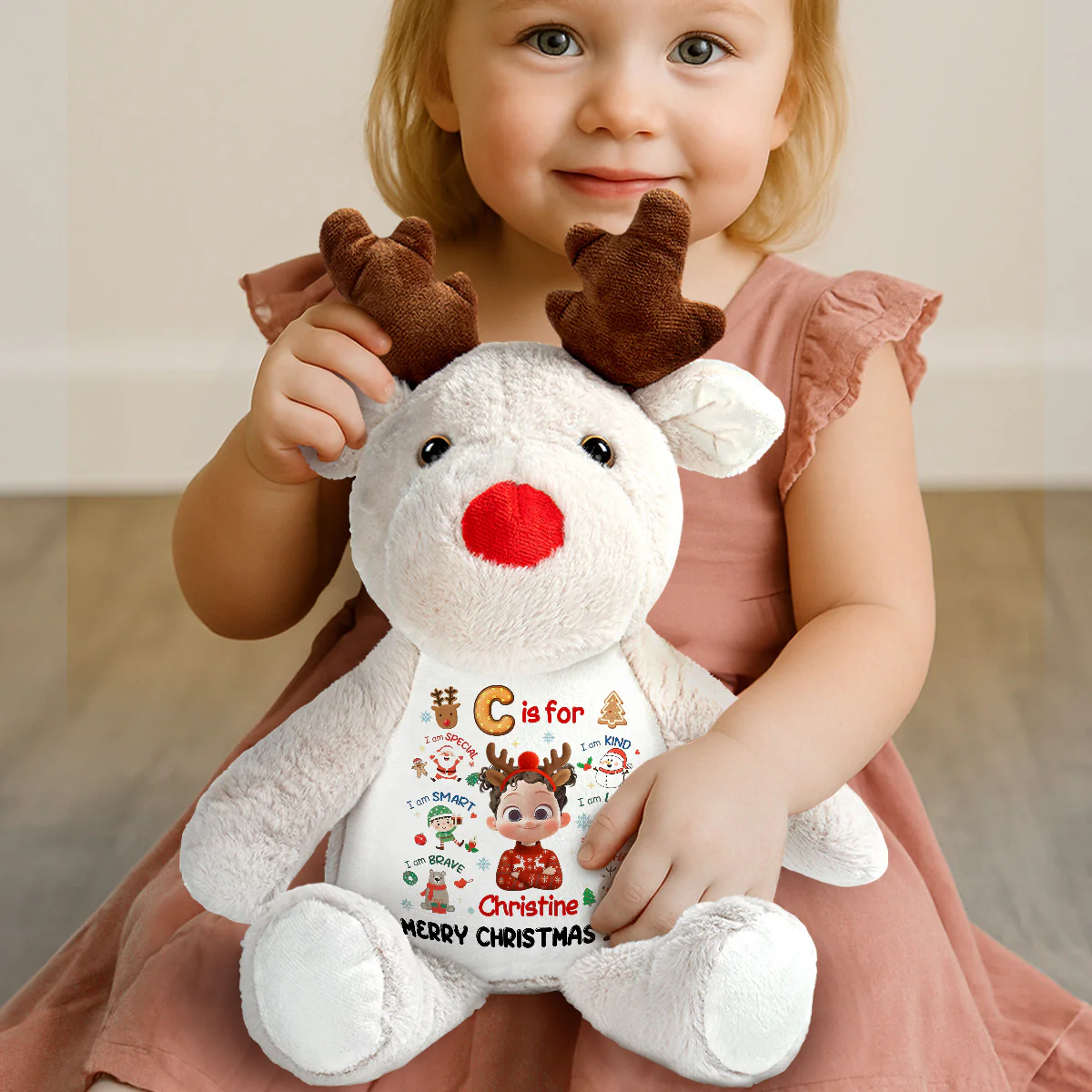 M Is For Merry - Personalized Stuffed Reindeer - Image 3