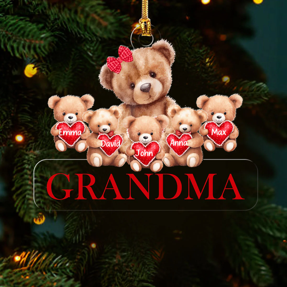 Mama Bear With Little Kids - Personalized 1-Layer Acrylic Ornament - Image 3