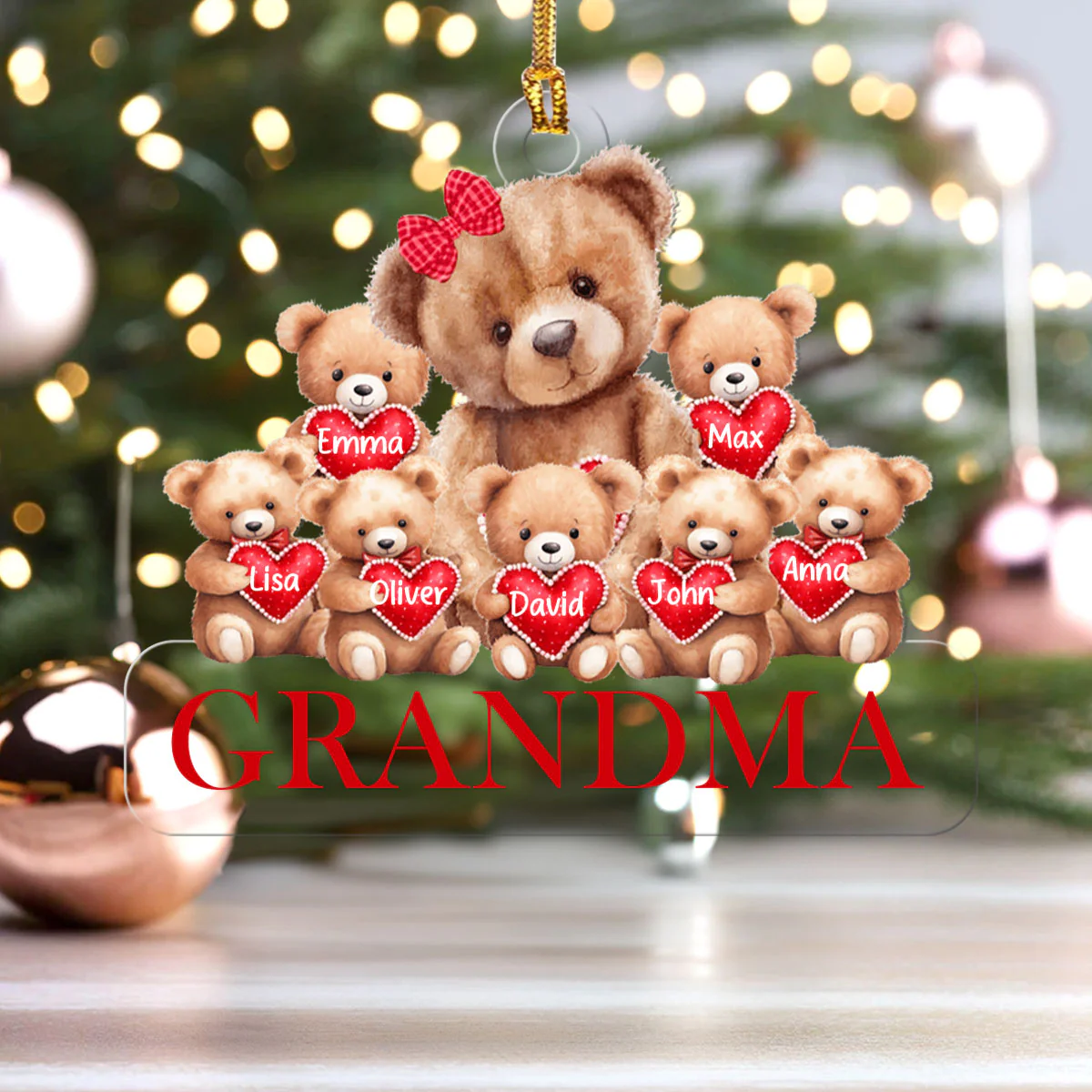 Mama Bear With Little Kids - Personalized 1-Layer Acrylic Ornament - Image 4