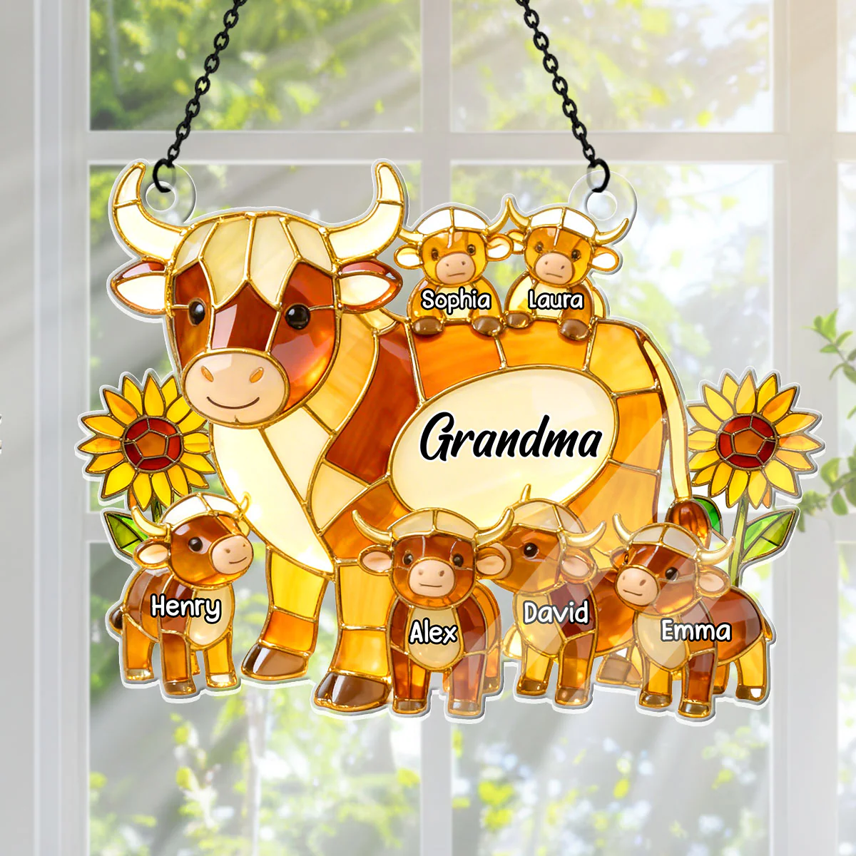 Mama Cow Gift For Mom Grandma  - Personalized Acrylic Suncatcher