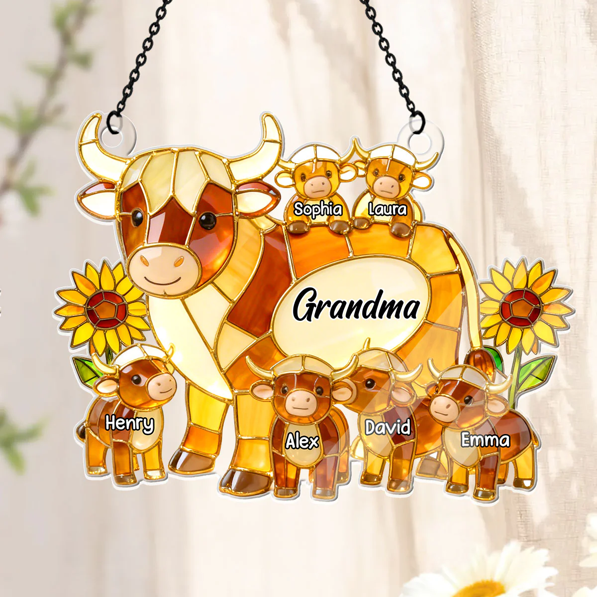 Mama Cow Gift For Mom Grandma  - Personalized Acrylic Suncatcher - Image 3