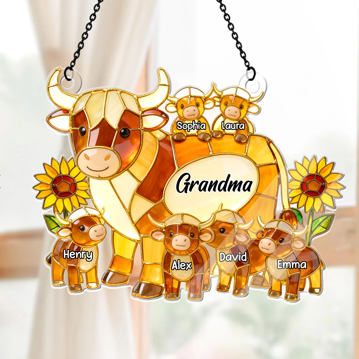 Mama Cow Gift For Mom Grandma  - Personalized Acrylic Suncatcher - Image 5