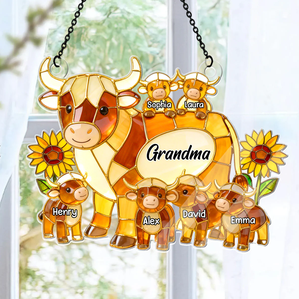 Mama Cow Gift For Mom Grandma  - Personalized Acrylic Suncatcher - Image 6