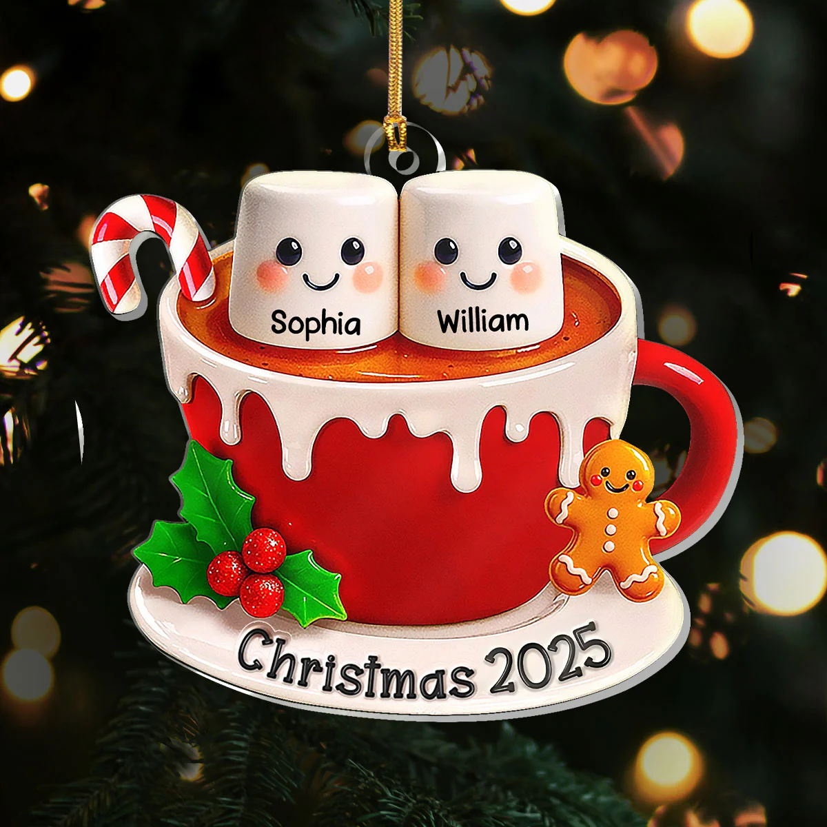 Marshmallow Christmas Hot Cocoa Couple New Married Family - Personalized 1-Layer Acrylic Ornament