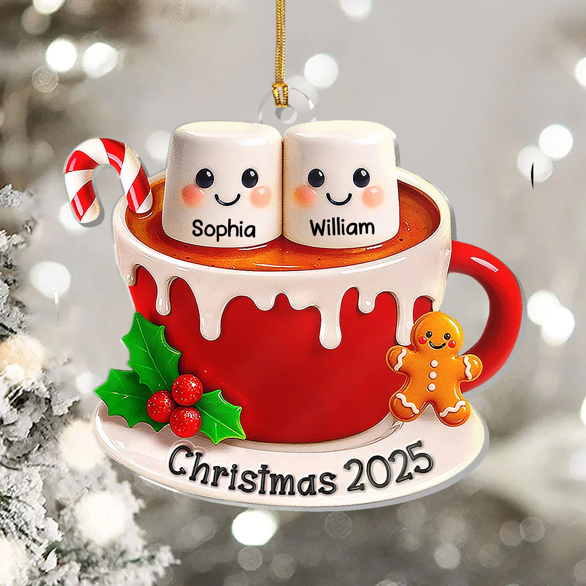 Marshmallow Christmas Hot Cocoa Couple New Married Family - Personalized 1-Layer Acrylic Ornament - Image 5