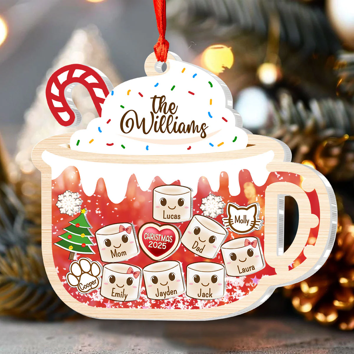 Marshmallow Family - Personalized 3 Layered Christmas Shaker Ornament - Image 3