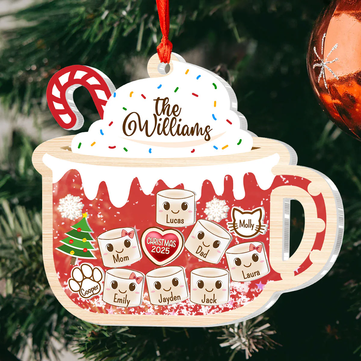 Marshmallow Family - Personalized 3 Layered Christmas Shaker Ornament - Image 4