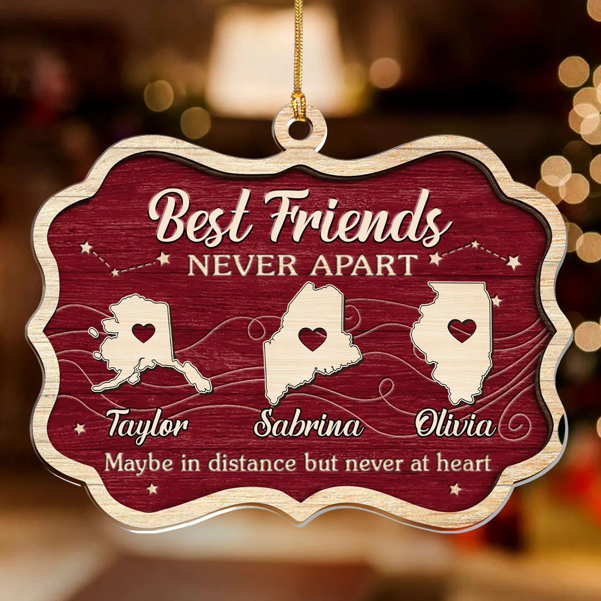 Maybe In Distance But Never At Heart - Personalized 1-Layer Acrylic Ornament - Image 2