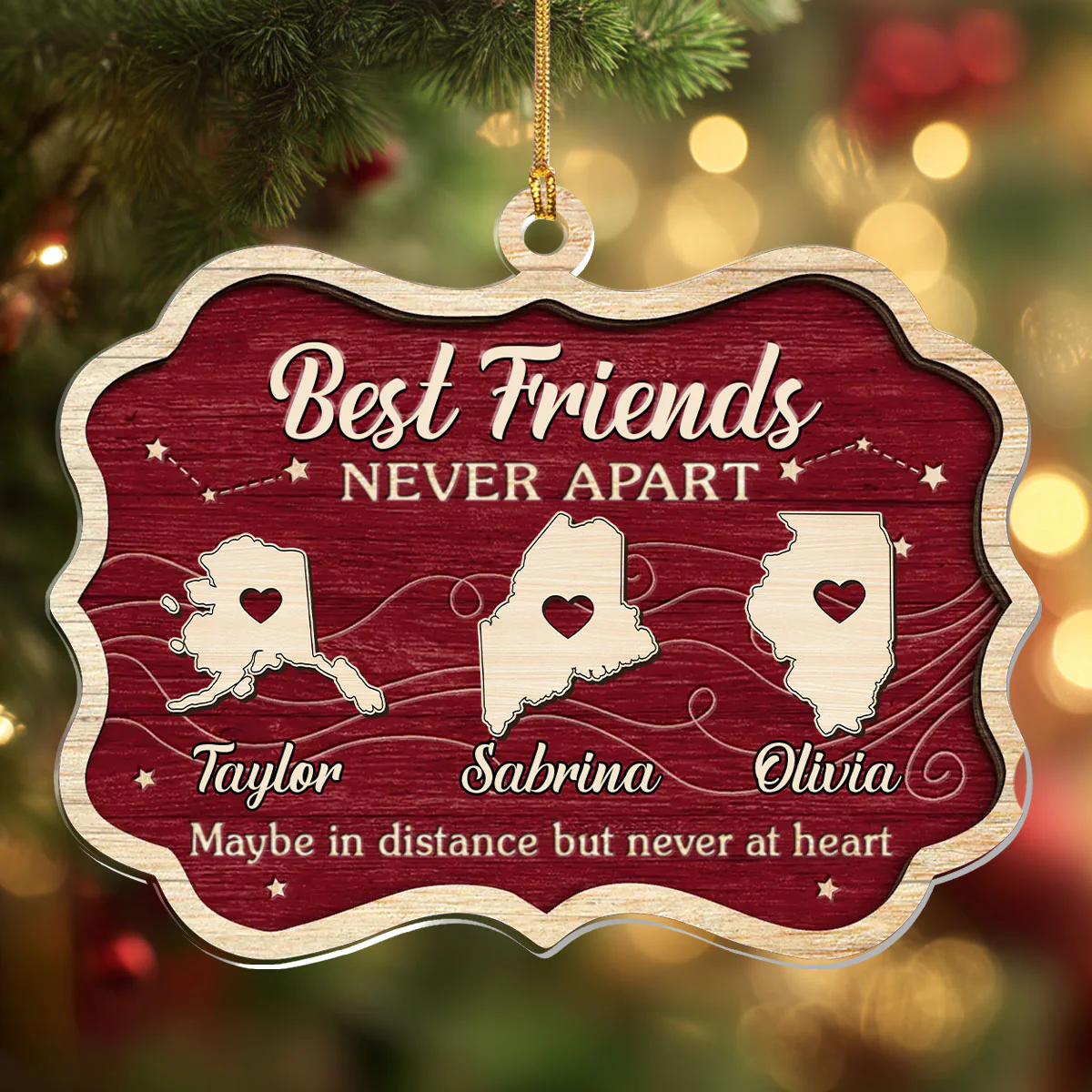 Maybe In Distance But Never At Heart - Personalized 1-Layer Acrylic Ornament - Image 4
