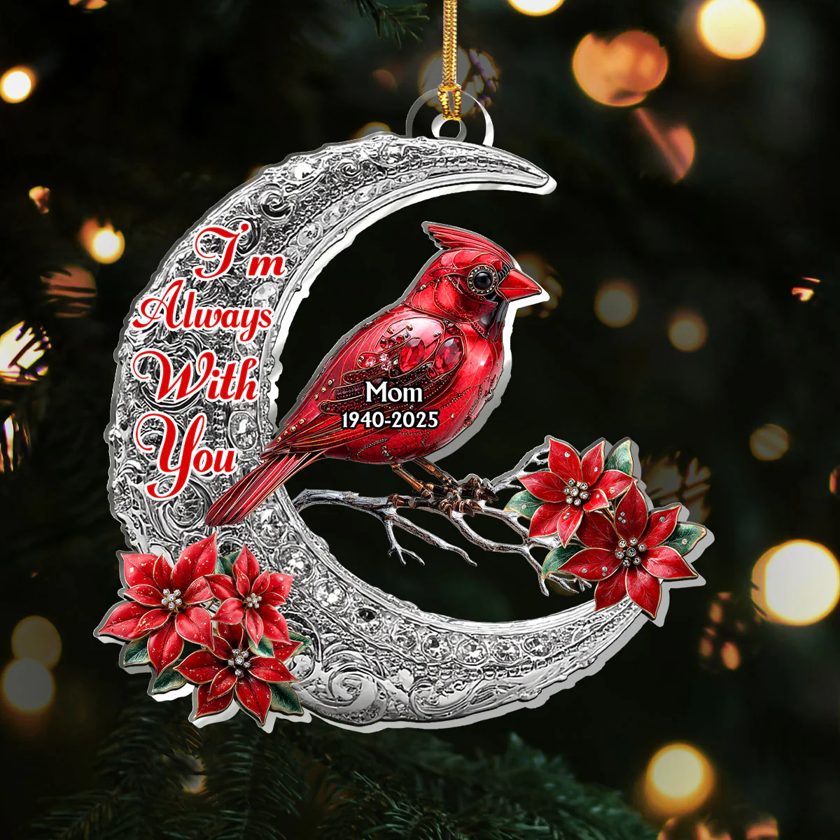 Memorial Cardinal Silver Moon - Personalized 1-Layer Acrylic Ornament