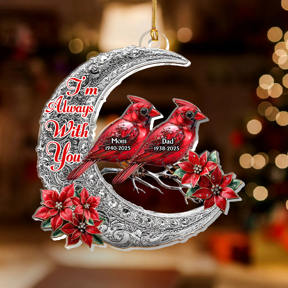 Memorial Cardinal Silver Moon - Personalized 1-Layer Acrylic Ornament - Image 2