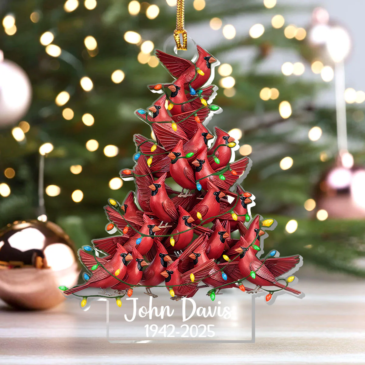 Memorial Cardinals - Personalized 1-Layer Acrylic Ornament - Image 4