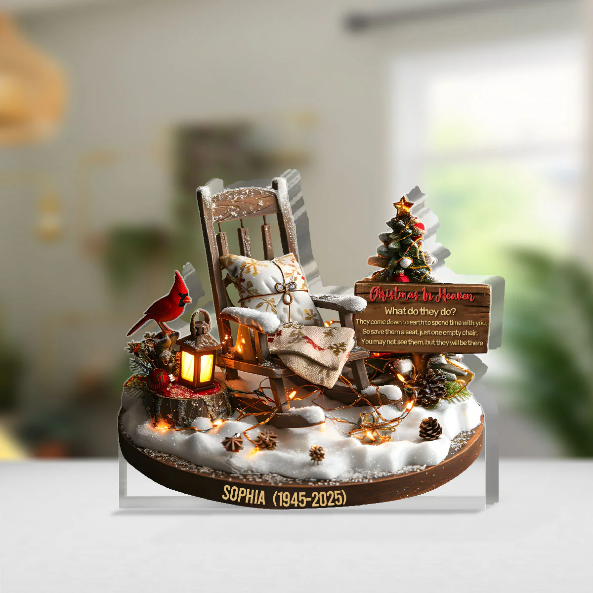 Memorial Chair Christmas In Heaven - Personalized Custom Shaped Squared Acrylic Plaque - Image 4