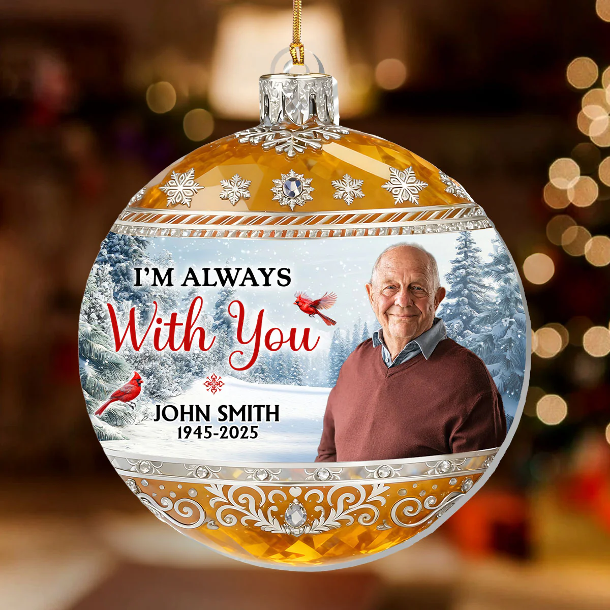 Memorial Christmas Winter Scene Ball - Personalized 1-Layer Acrylic Ornament - Image 3