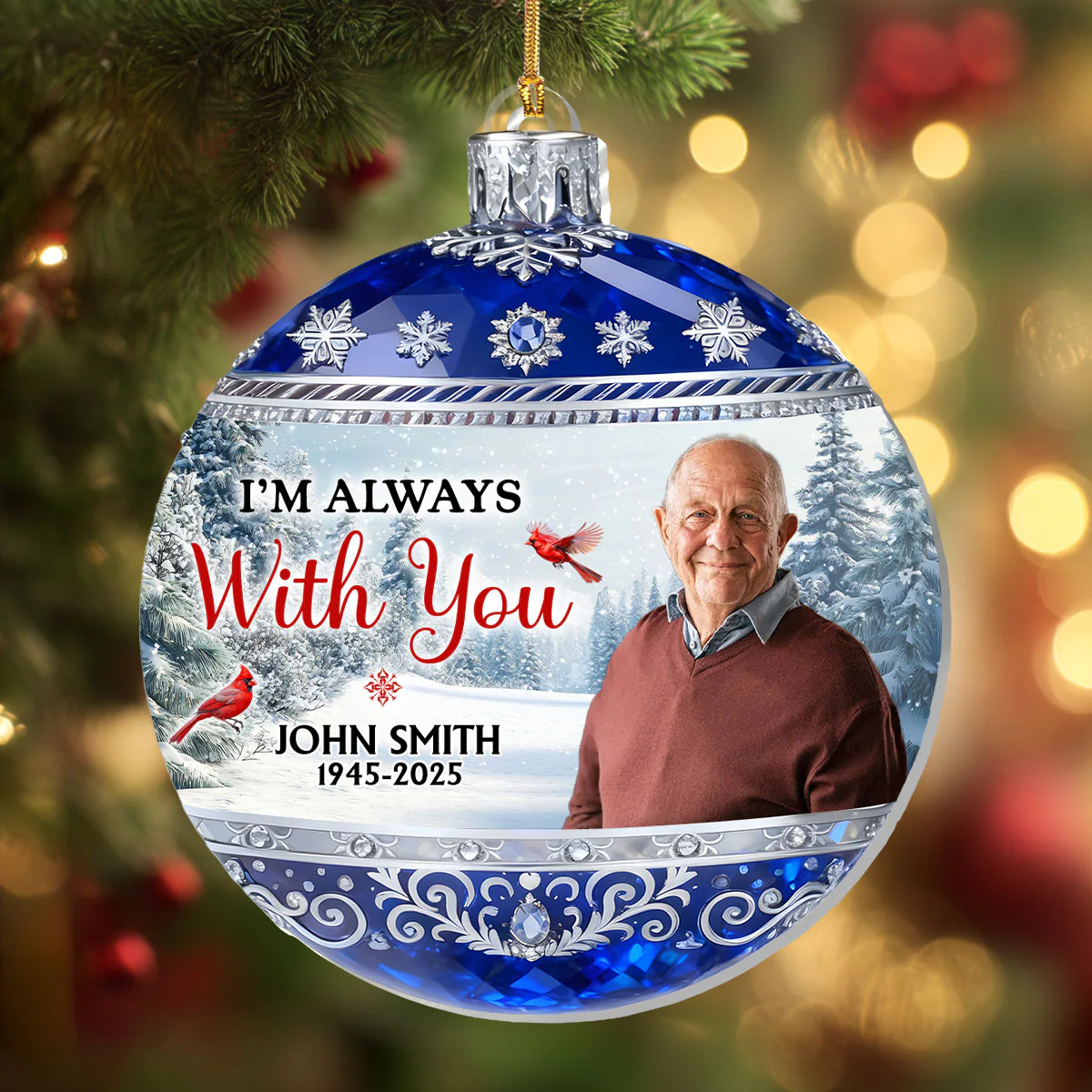 Memorial Christmas Winter Scene Ball - Personalized 1-Layer Acrylic Ornament - Image 5