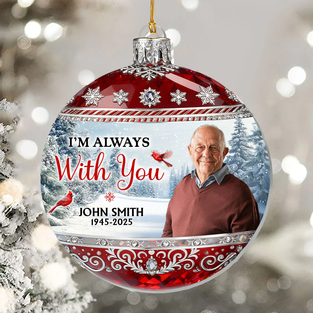 Memorial Christmas Winter Scene Ball - Personalized 1-Layer Acrylic Ornament - Image 6