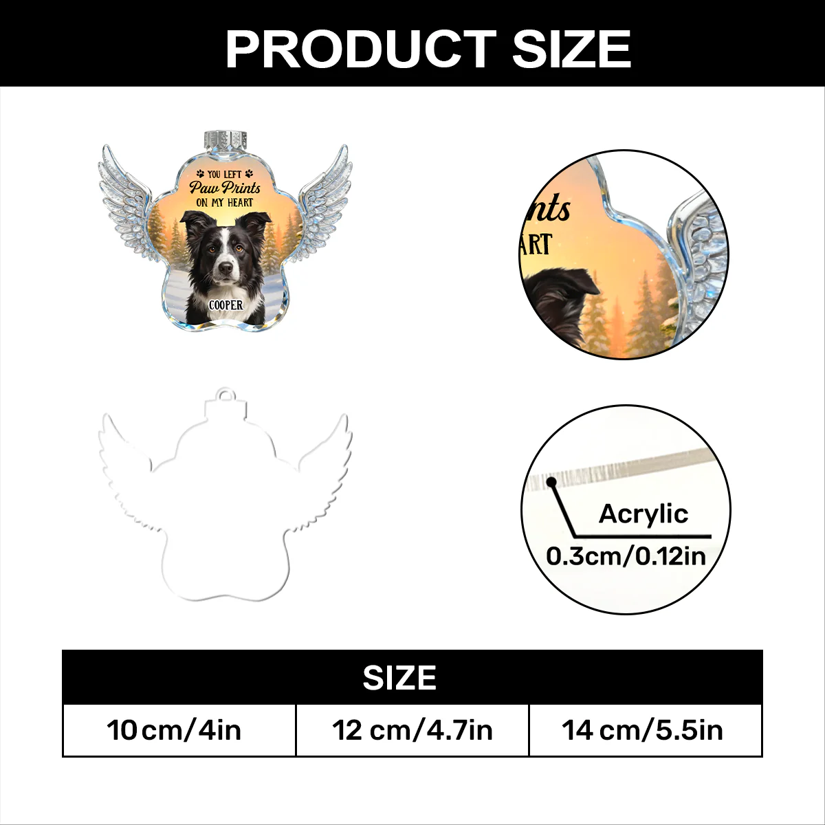 Memorial Paw Wings - Personalized 1-Layer Acrylic Ornament - Image 5