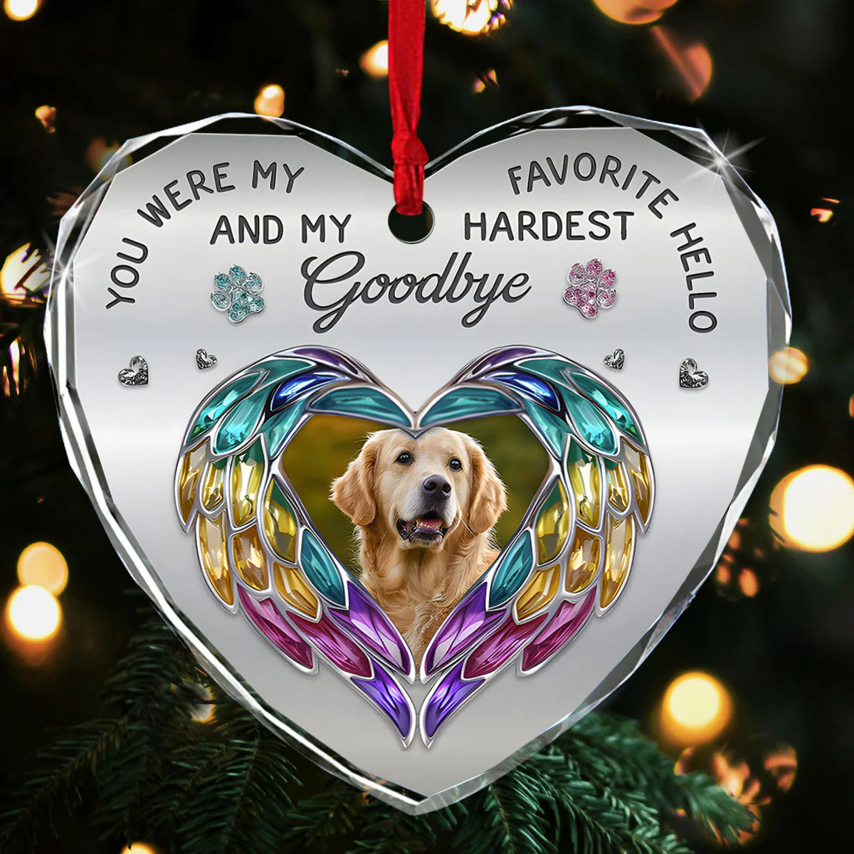 Memorial Pet For Loss Of Dogs - Personalized Heart Shaped Glass Ornament
