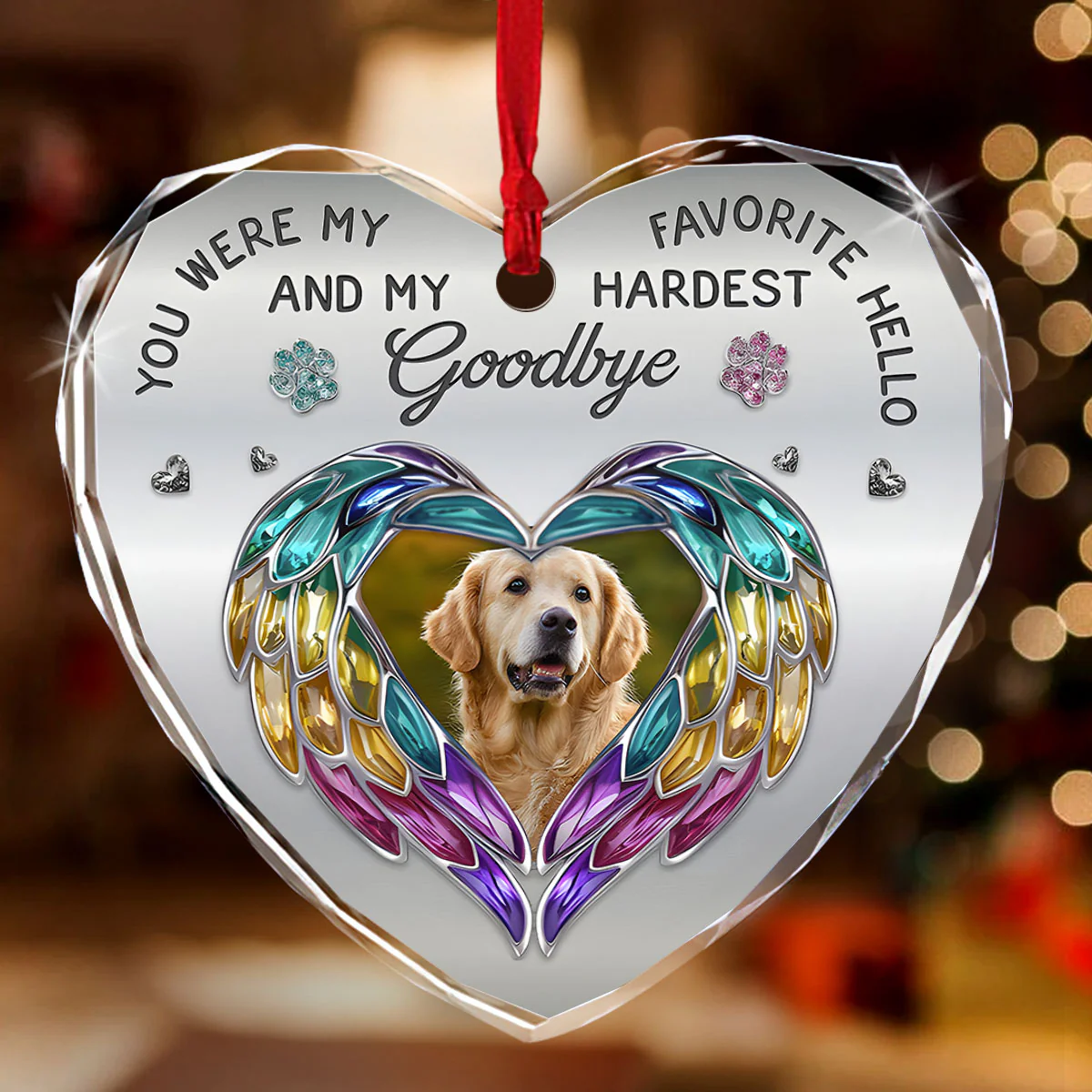 Memorial Pet For Loss Of Dogs - Personalized Heart Shaped Glass Ornament - Image 2