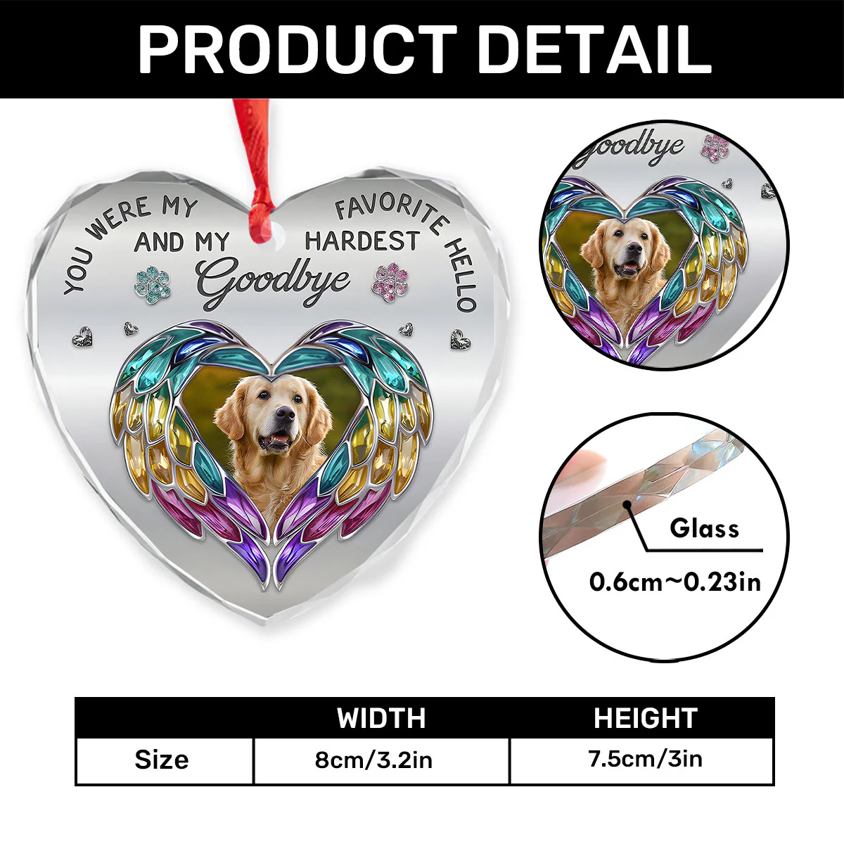 Memorial Pet For Loss Of Dogs - Personalized Heart Shaped Glass Ornament - Image 5