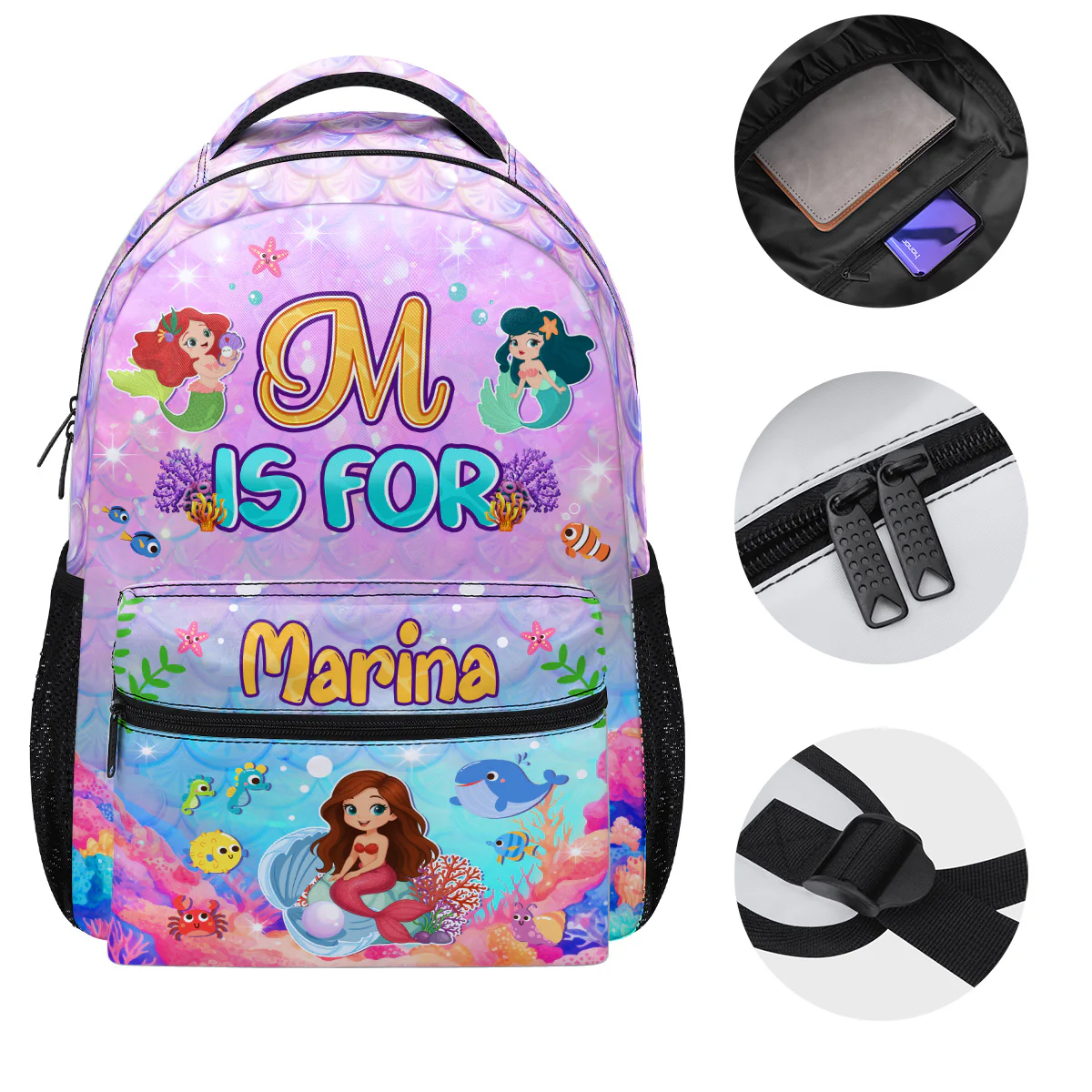 Mermaid Kid's Name - Personalized Backpack - Image 7