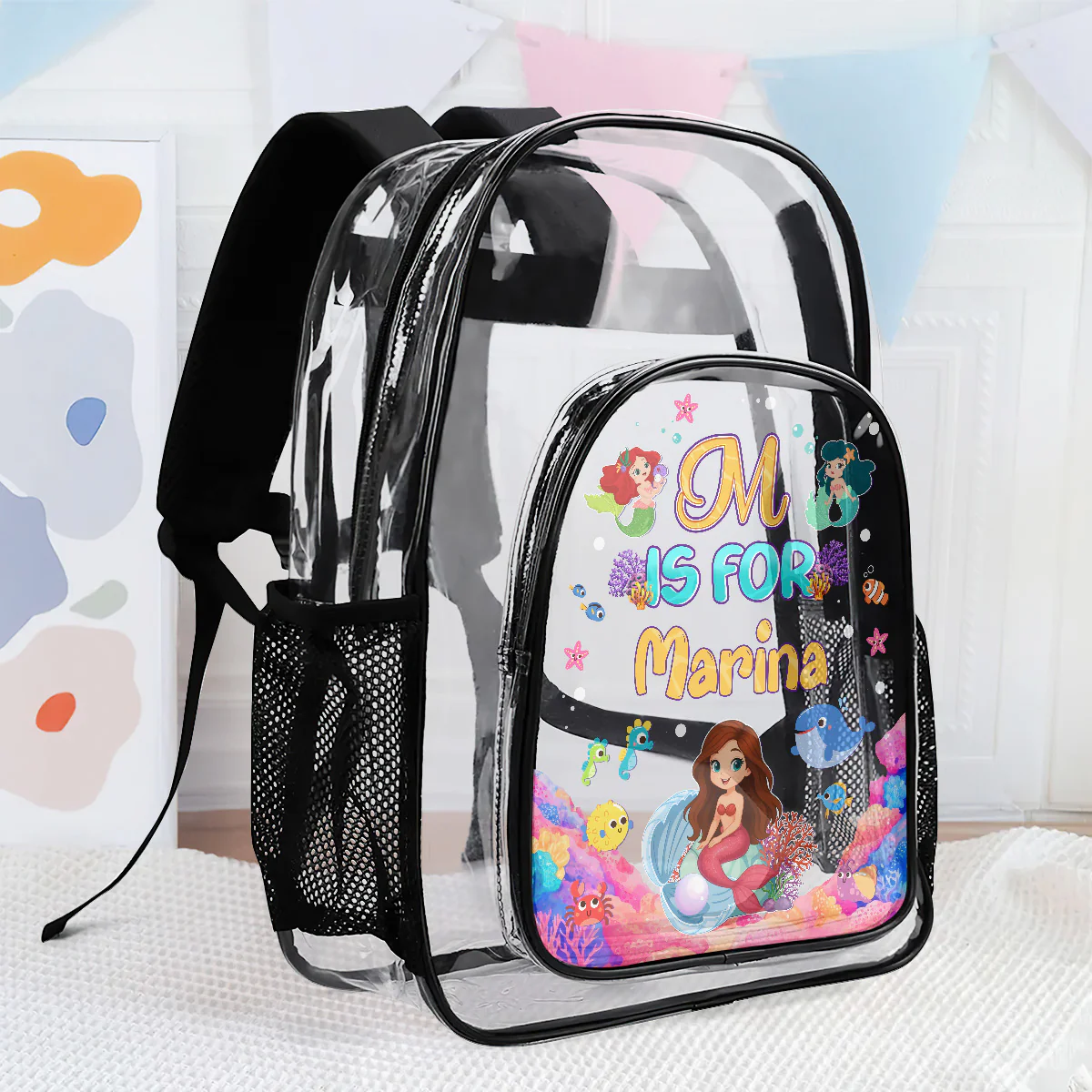 Mermaid Kid's Name - Personalized Clear Backpack - Image 2
