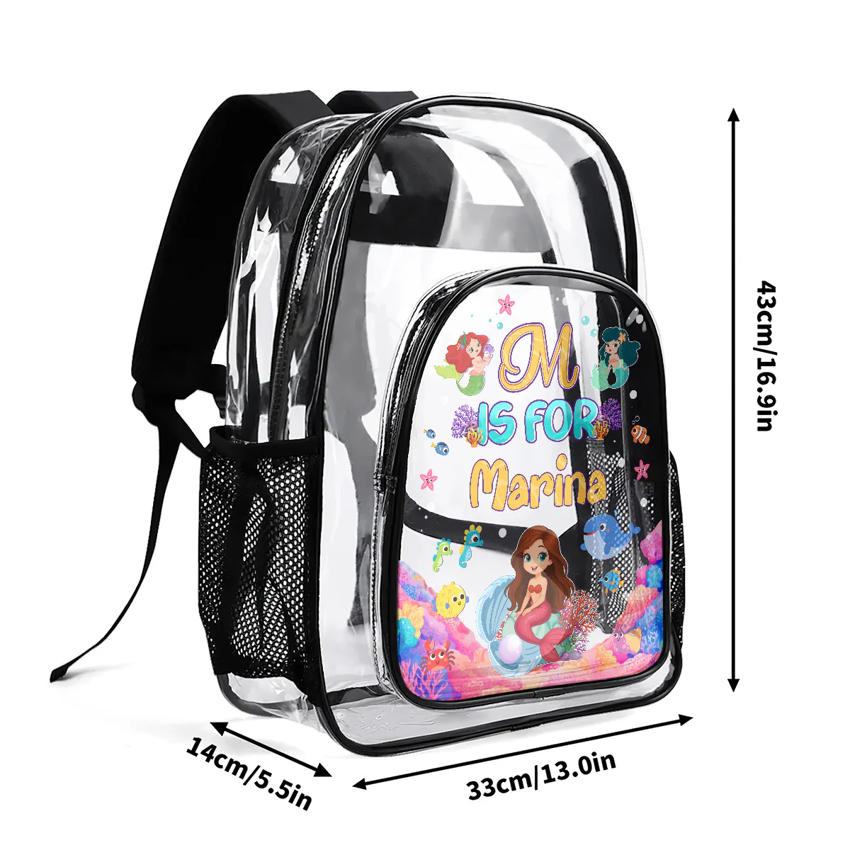 Mermaid Kid's Name - Personalized Clear Backpack - Image 7