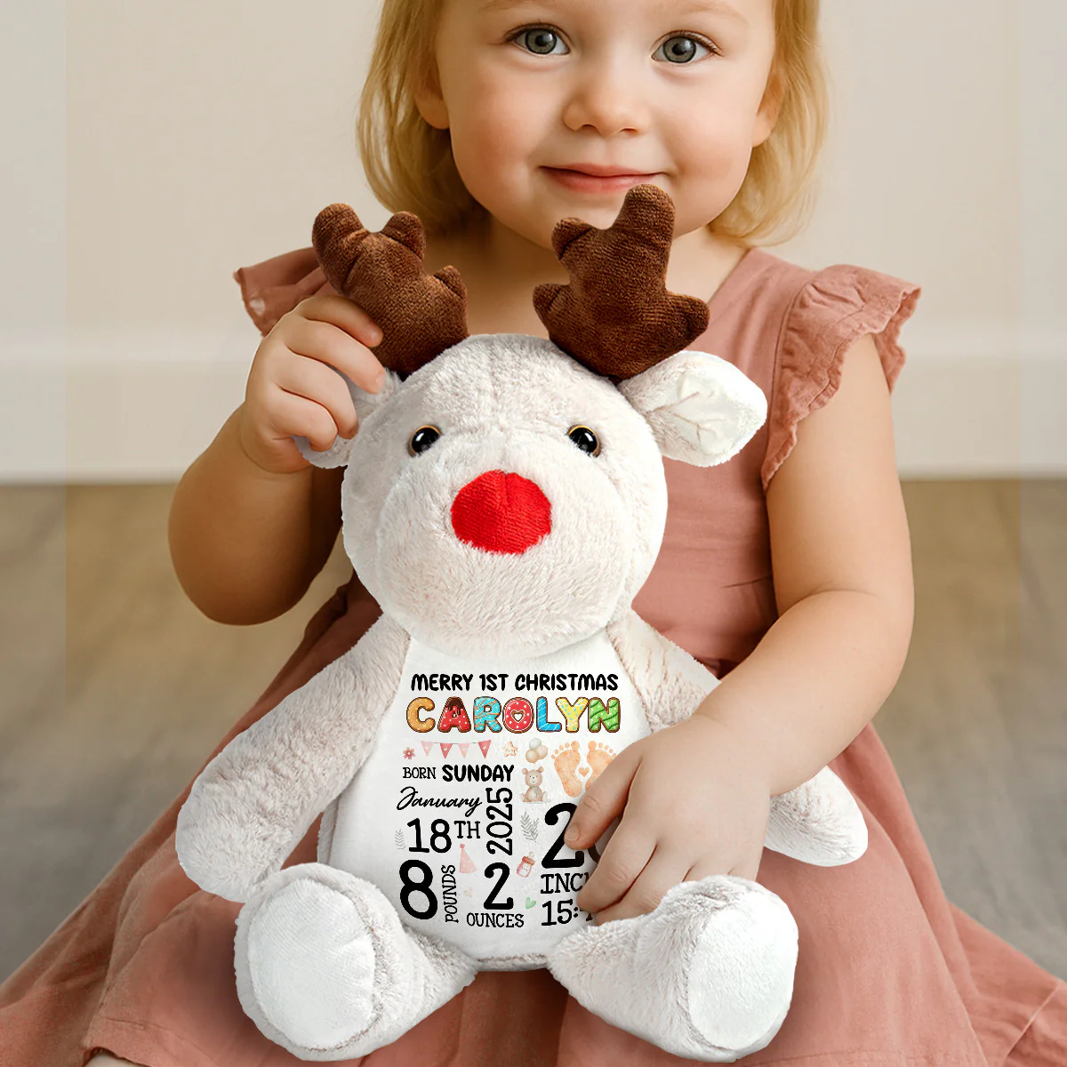 Merry 1st Christmas 2 - Personalized Stuffed Reindeer - Image 3