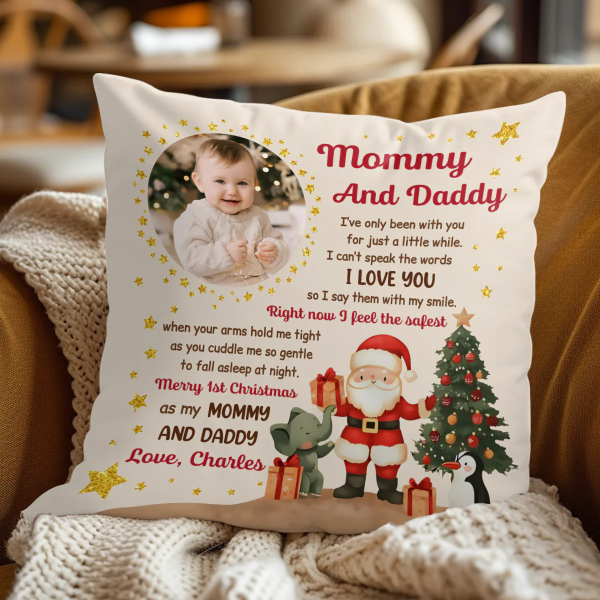 Merry 1st Christmas As My Mommy And Daddy - Personalized Crystal Velvet Pillow - Image 2