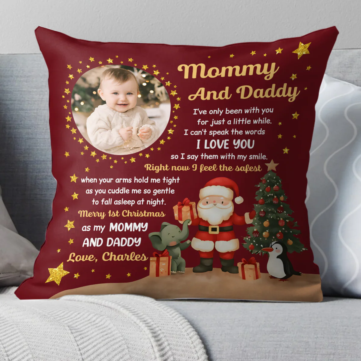 Merry 1st Christmas As My Mommy And Daddy - Personalized Crystal Velvet Pillow - Image 4