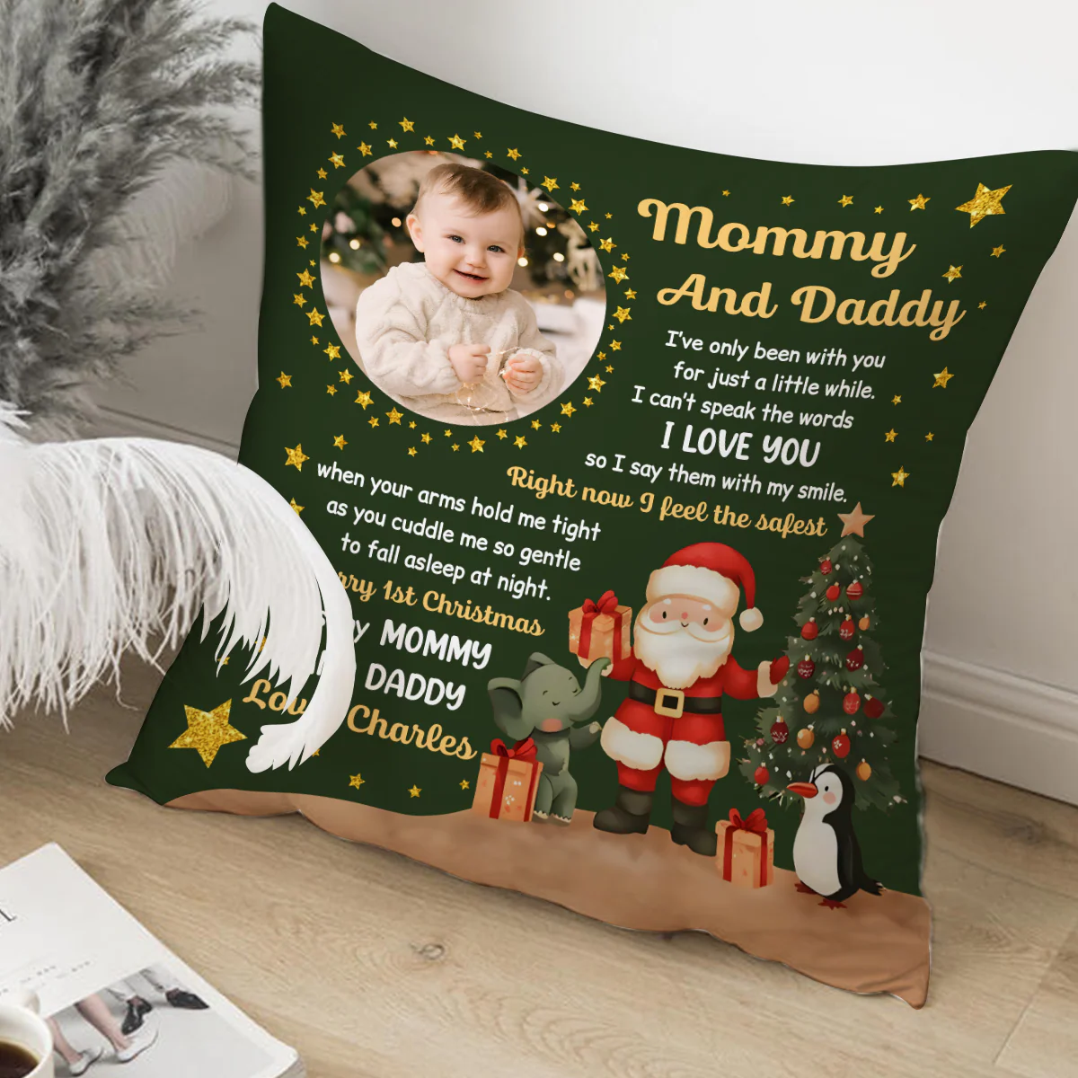 Merry 1st Christmas As My Mommy And Daddy - Personalized Crystal Velvet Pillow - Image 6