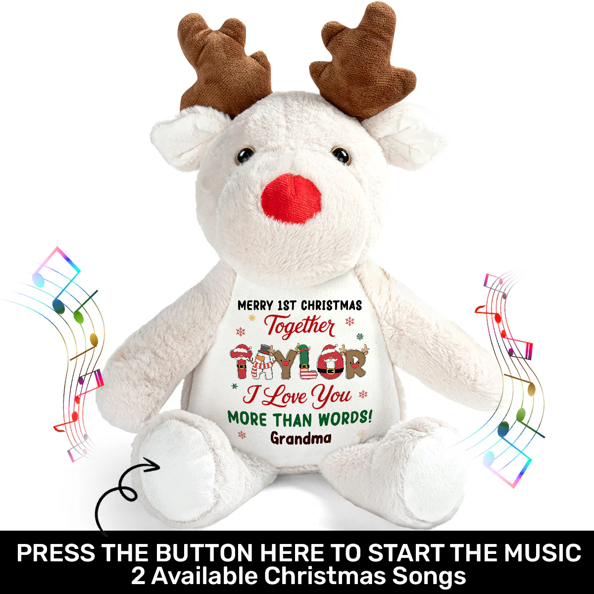 Merry 1st Christmas - Personalized Stuffed Reindeer - Image 3