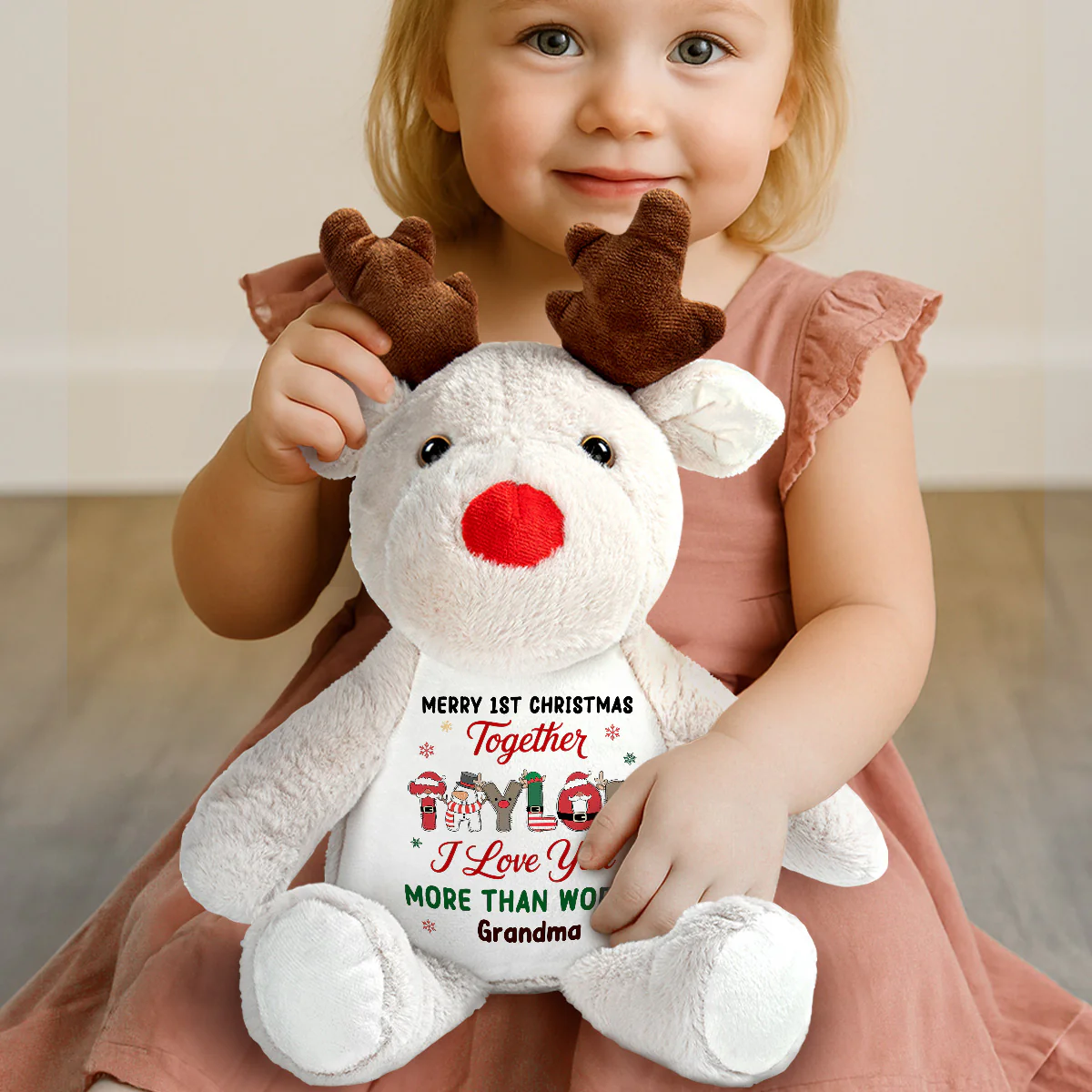 Merry 1st Christmas - Personalized Stuffed Reindeer - Image 4