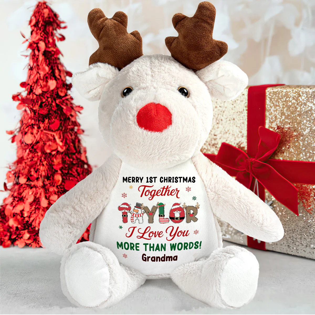Merry 1st Christmas - Personalized Stuffed Reindeer - Image 7