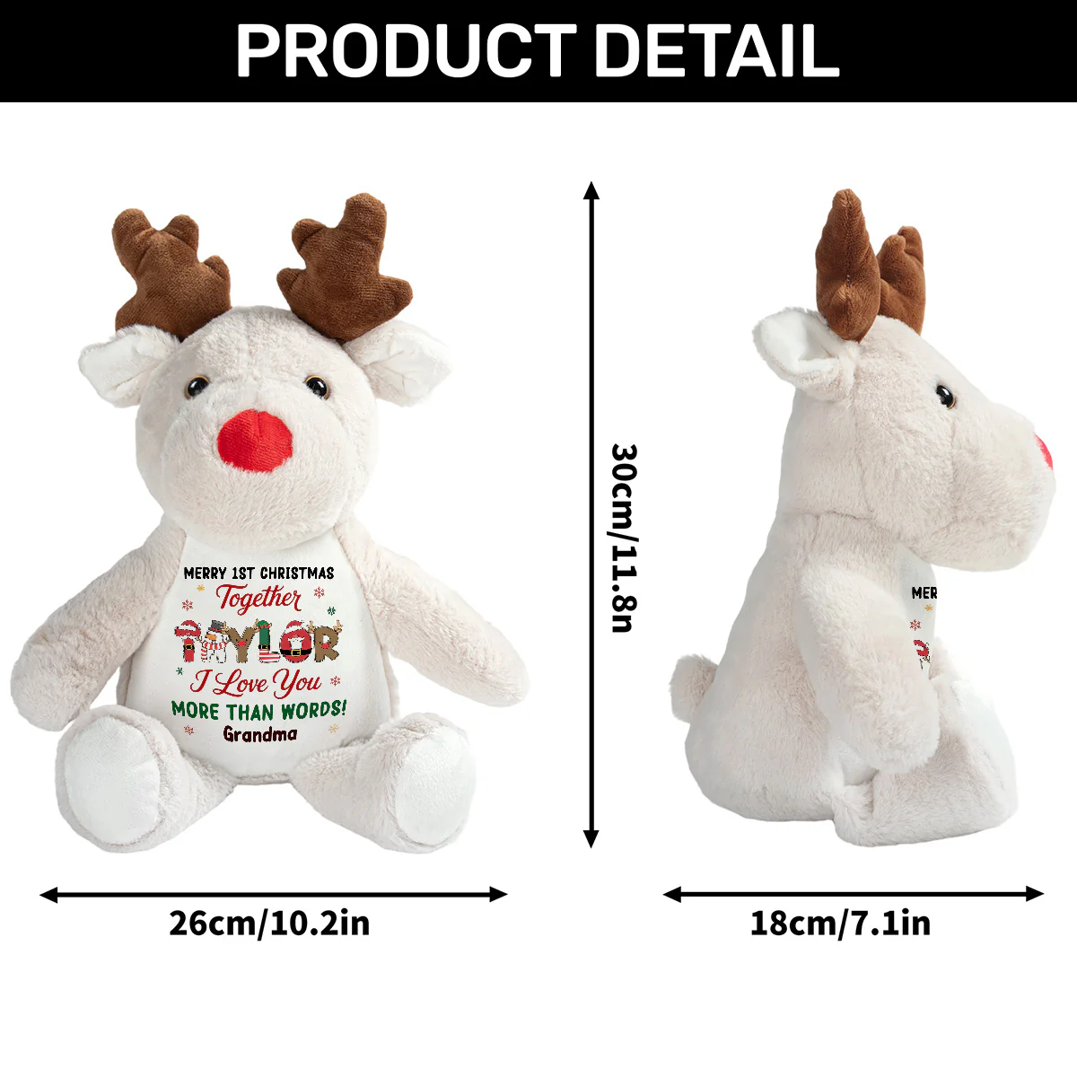 Merry 1st Christmas - Personalized Stuffed Reindeer - Image 8