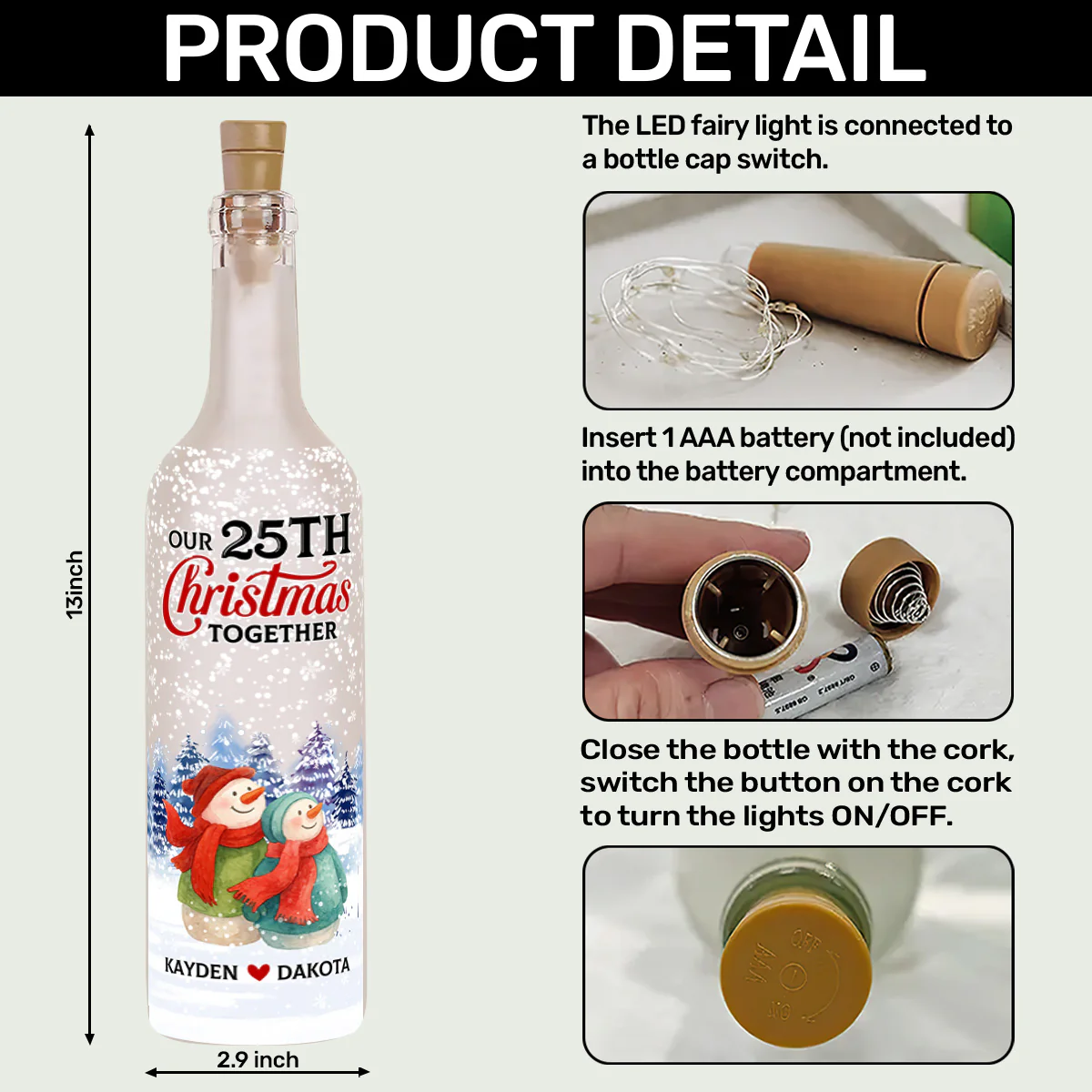 Merry And Bright Together - Personalized Bottle Lamp - Image 6