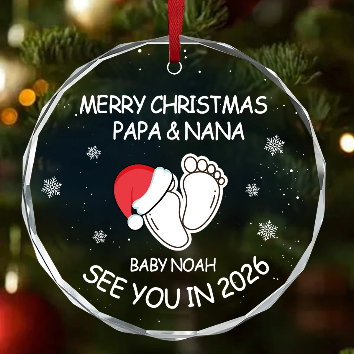 Merry Christmas Baby Expecting - Personalized Round Shaped Glass Ornament