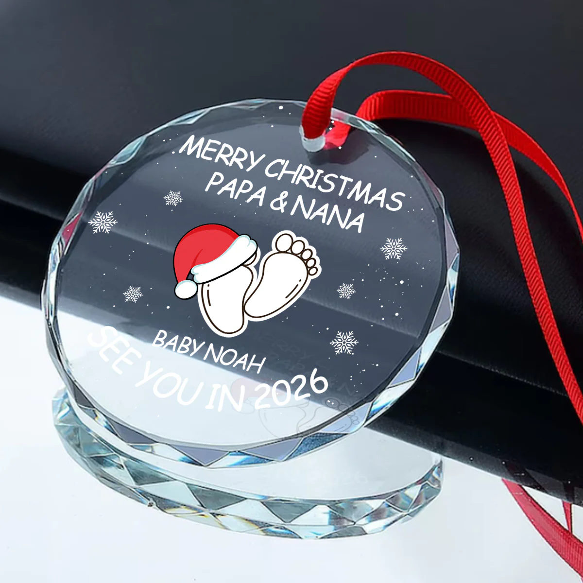 Merry Christmas Baby Expecting - Personalized Round Shaped Glass Ornament - Image 2