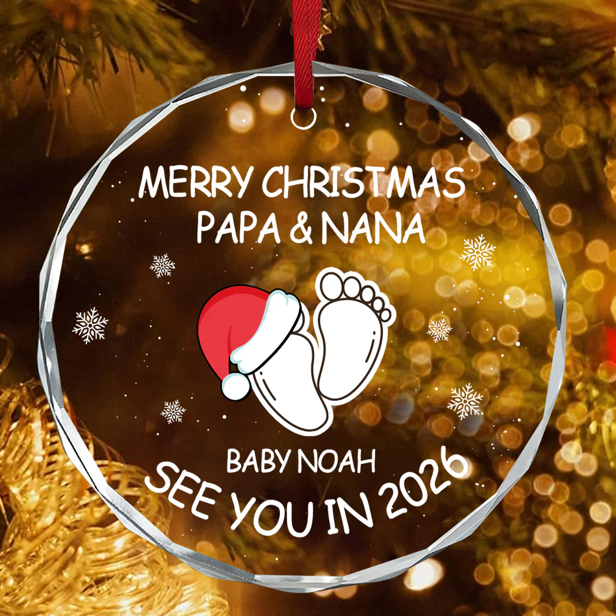 Merry Christmas Baby Expecting - Personalized Round Shaped Glass Ornament - Image 4