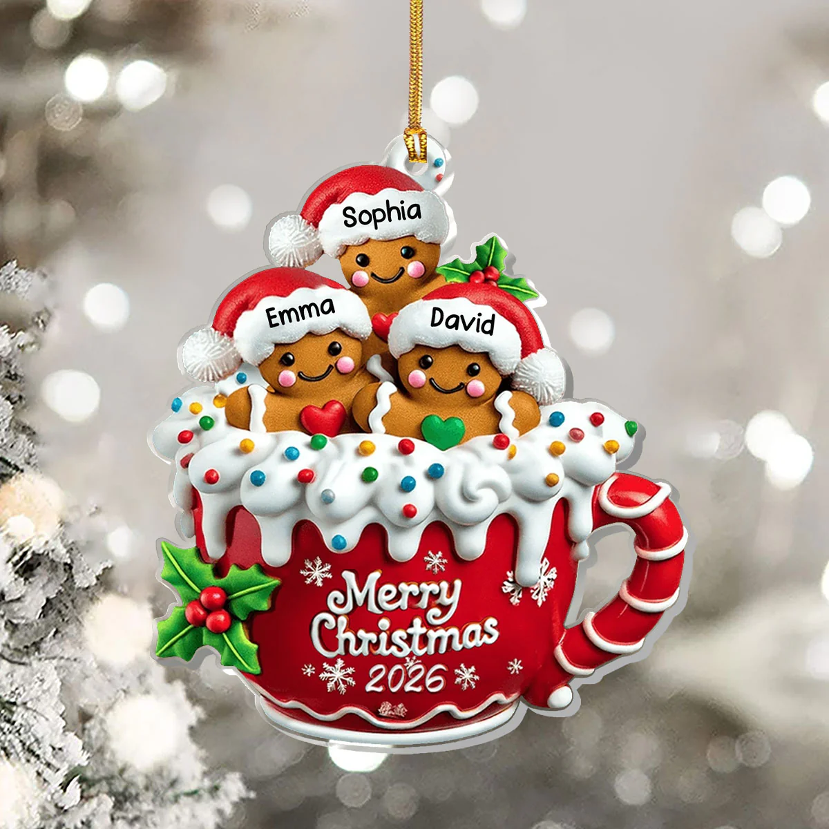 Merry Christmas Gingerbread Family - Personalized 1-Layer Acrylic Ornament - Image 5